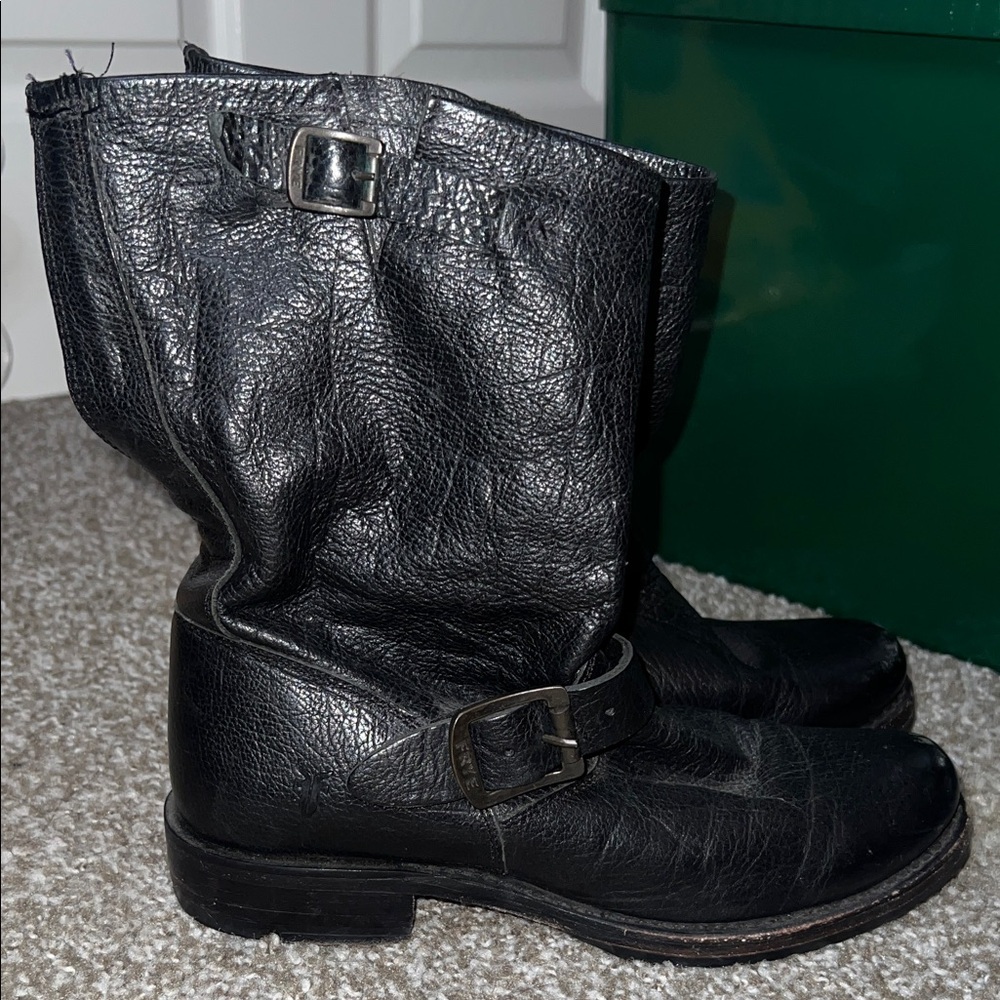 Frye Black Leather Ankle Booties with Buckles